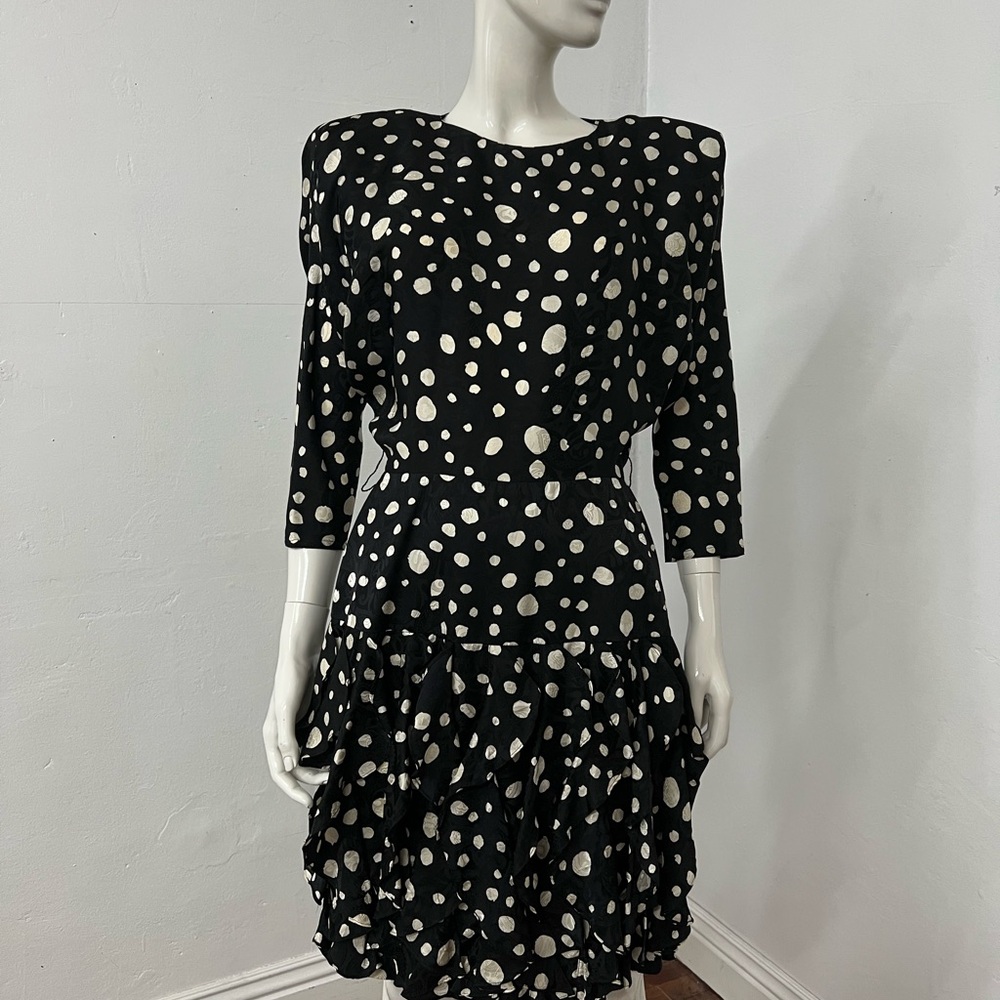 St Gillian Silks Elegant Black and White Polka Dot Dress